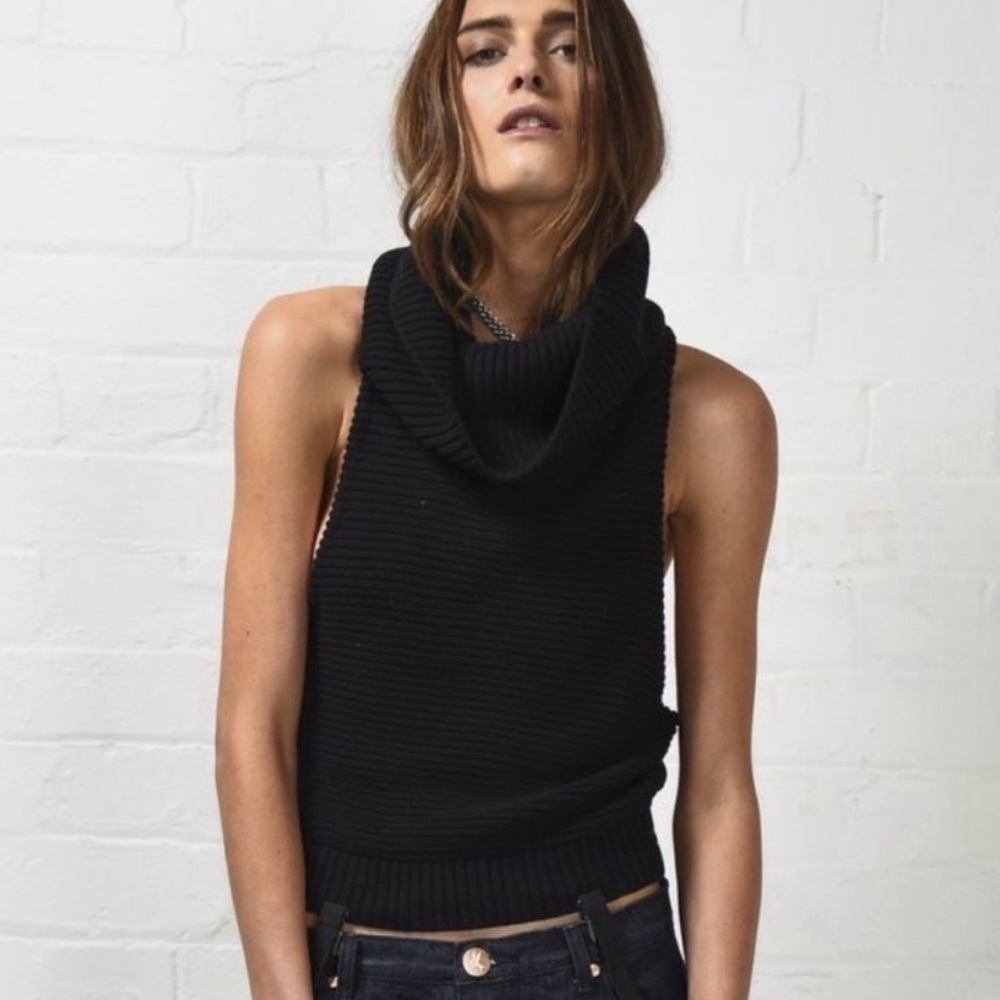 One Teaspoon Black Sleeveless Cowl Neck Knit Tank